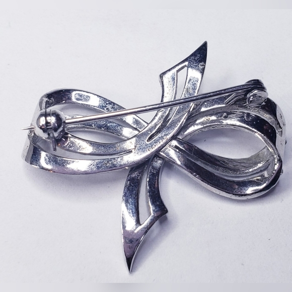 Sterling Silver Sculptured Macarsite Ribbon  Brooch Pin - Picture 2 of 4